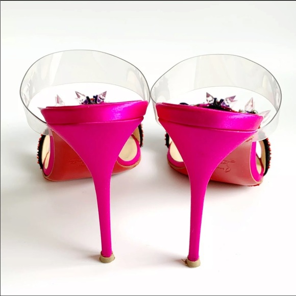 Christian louboutin Speleola pink satin pvc mules - Picture 2 of 5